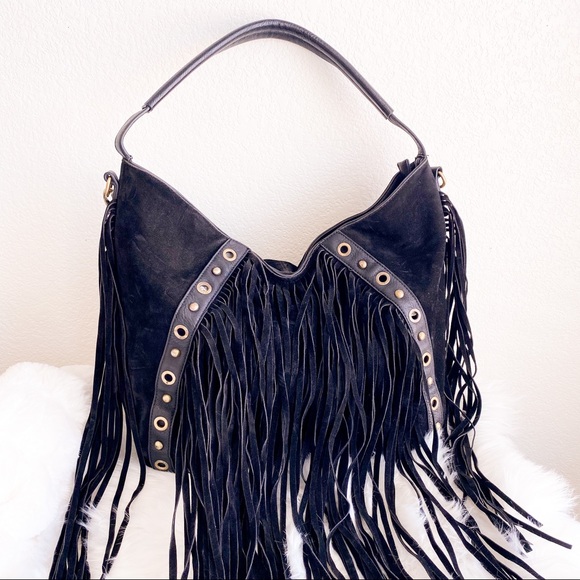 LD Black Faux Suede Fringe Crossbody Bag - Picture 1 of 17